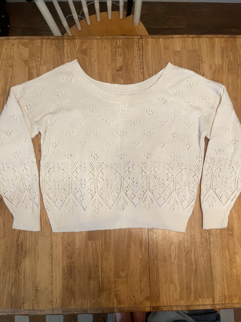 White Off-the-Shoulder Open-Knit Sweater